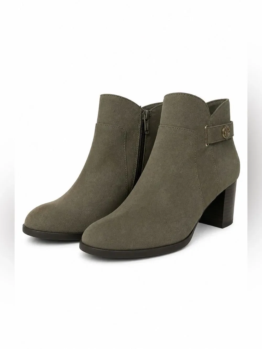 Women's Suede Ankle Booties in Olive Green
